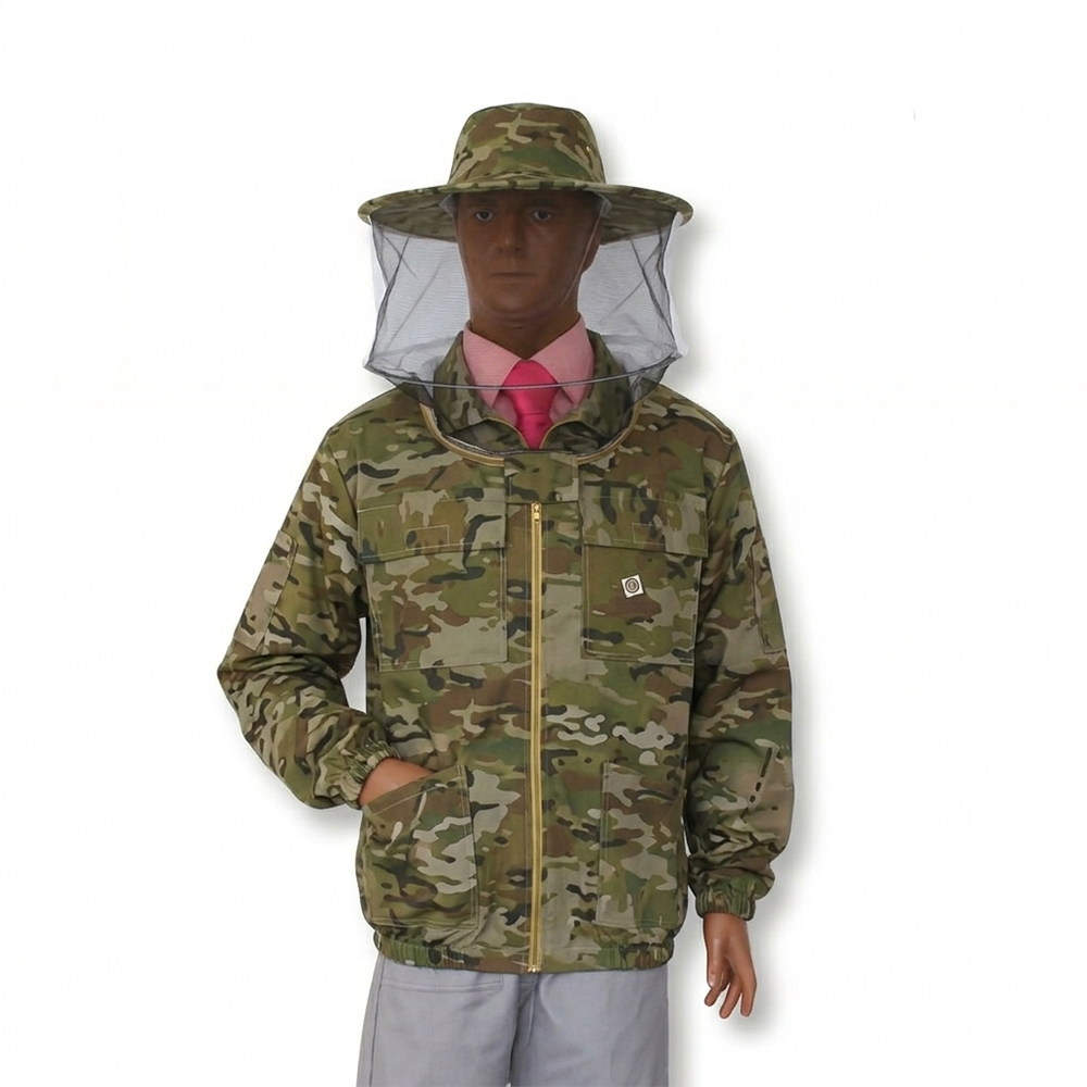 Bluza pszczelarska z kapeluszem rozpinana moro